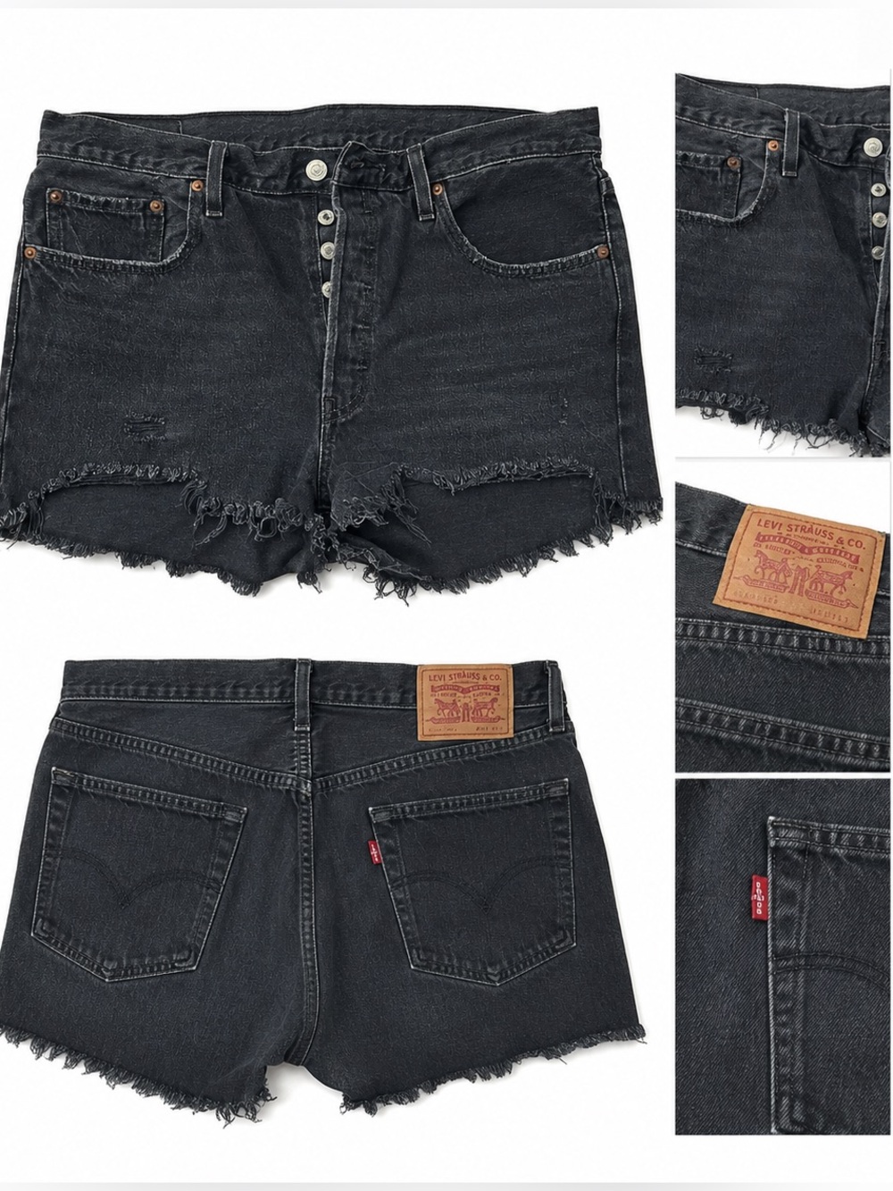 Levi's Black High-Rise Raw Hem Denim Cutoff Shorts